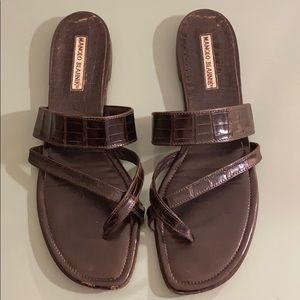 Manolo Blahnik Susa Alligator leather flat sandals